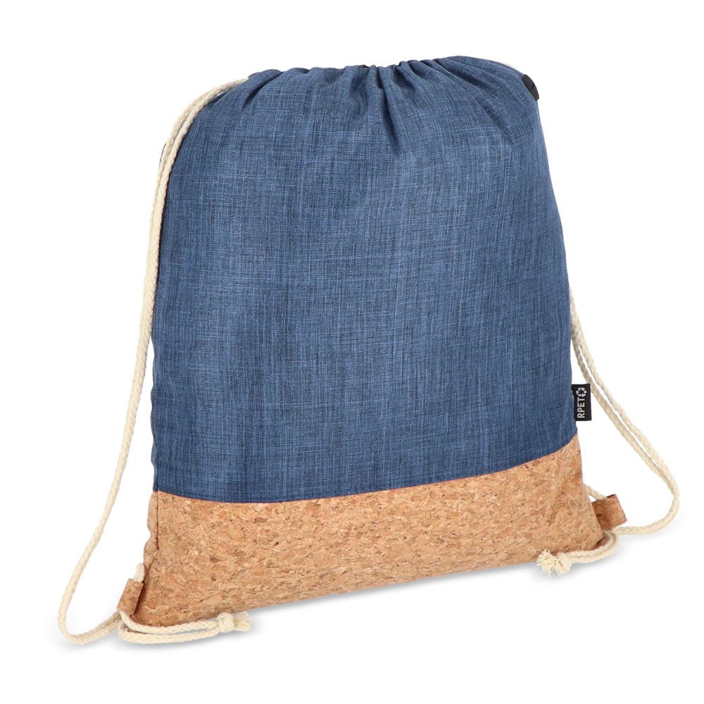 Kordelzugbeutel R-PET &amp; Kork 35 x 40cm - Dunkelblau